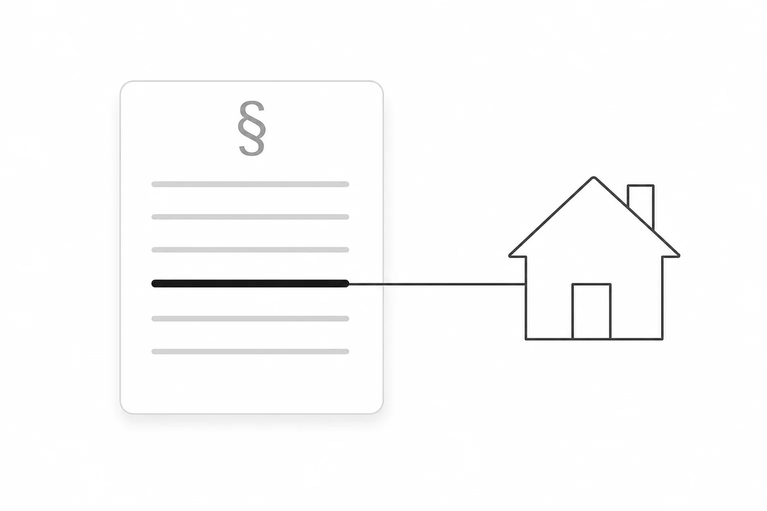 Minimal illustration of a statute document with a § heading and one clause highlighted in near-black, connected by a line to a house — the clause that reaches the home