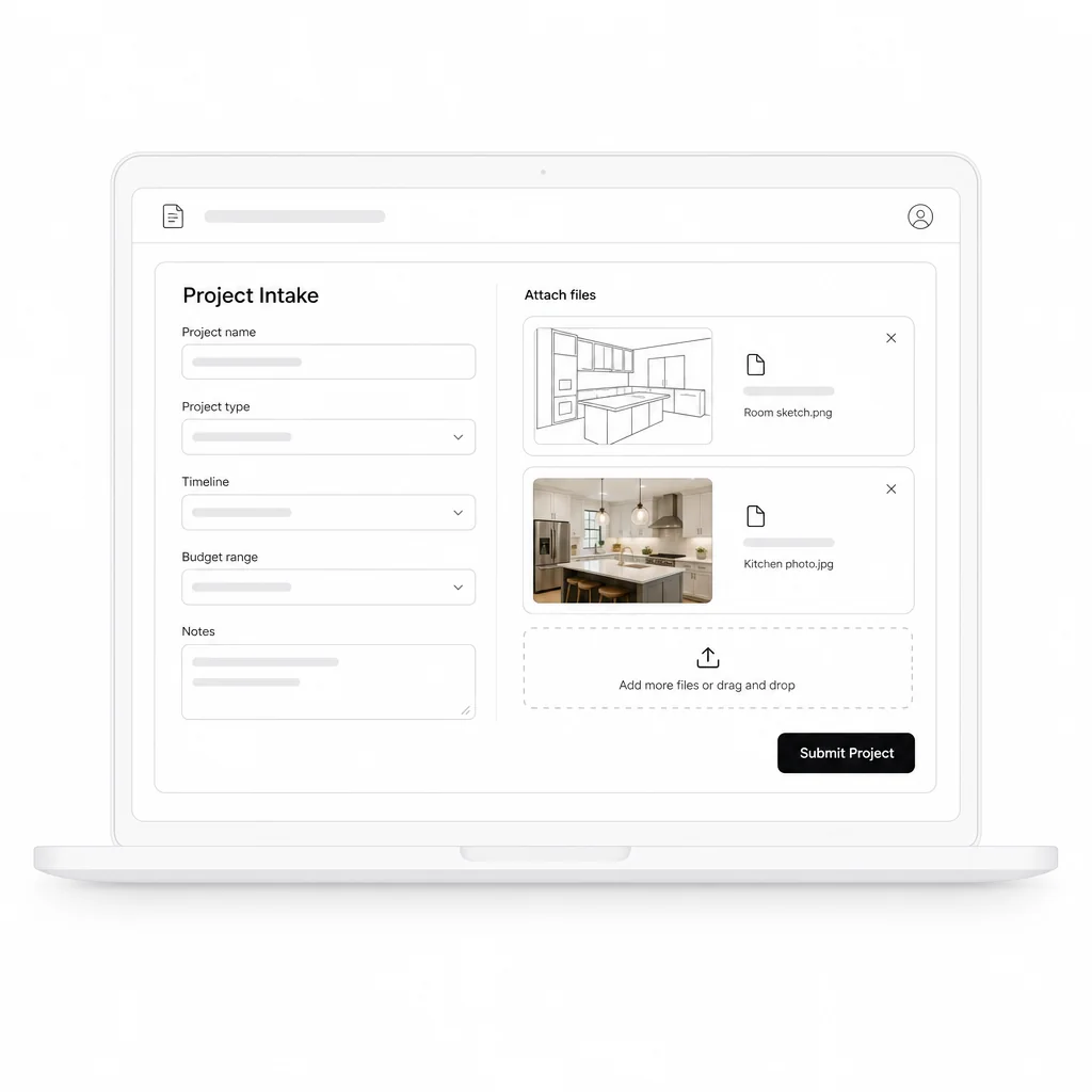 A short project intake form with a sketch and a photo being attached