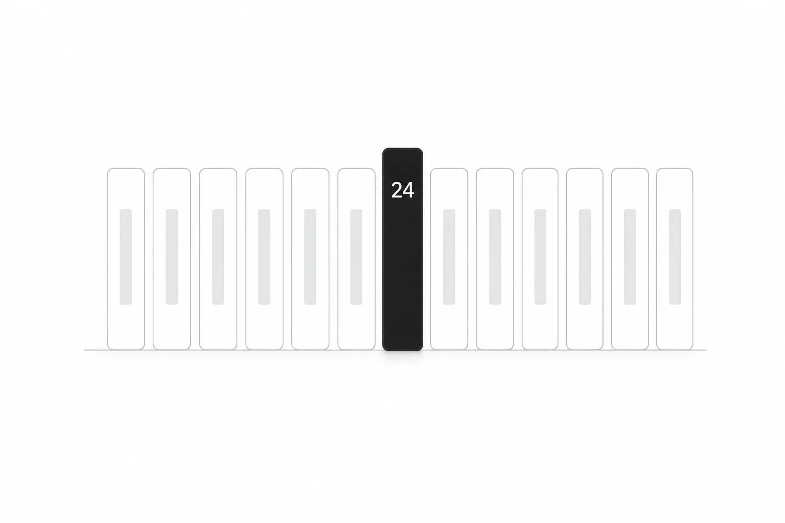 Minimal illustration of thirteen book spines on a shelf, with one volume numbered 24 pulled forward in near-black — the governing part of the code