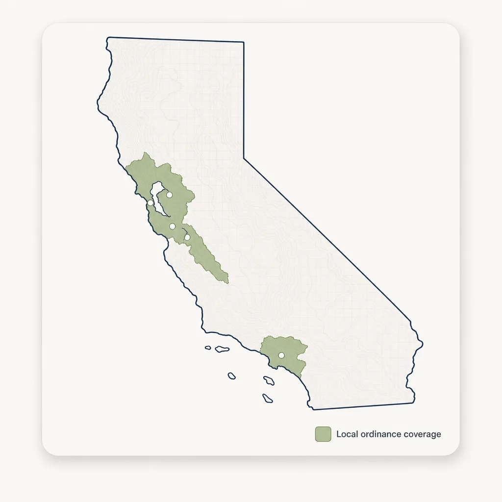 California map showing statewide local ordinance coverage